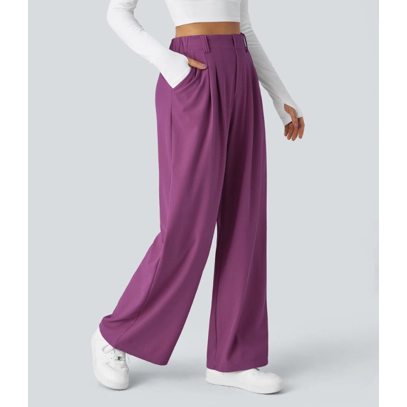 Women’s High-Rise Waffle Knit Pants – Relaxed Wide-Leg Comfort Trousers