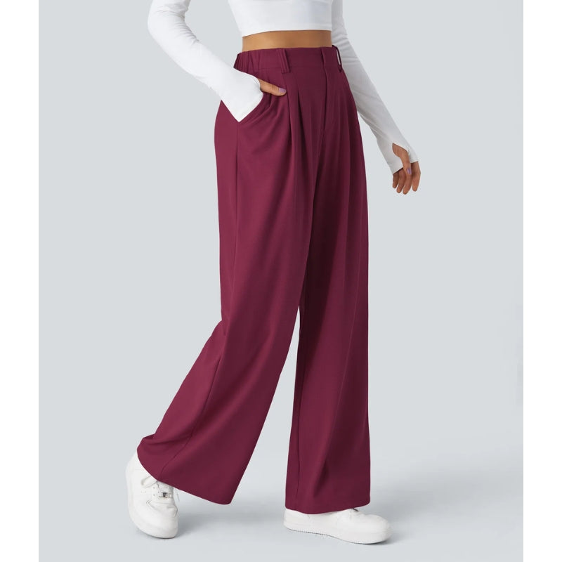 Women’s High-Rise Waffle Knit Pants – Relaxed Wide-Leg Comfort Trousers