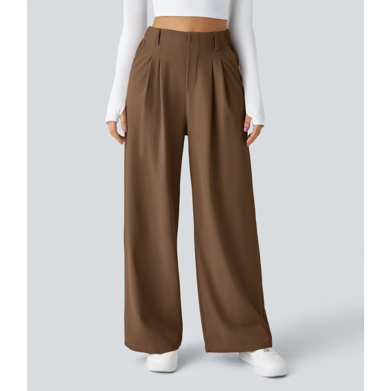 Women’s High-Rise Waffle Knit Pants – Relaxed Wide-Leg Comfort Trousers