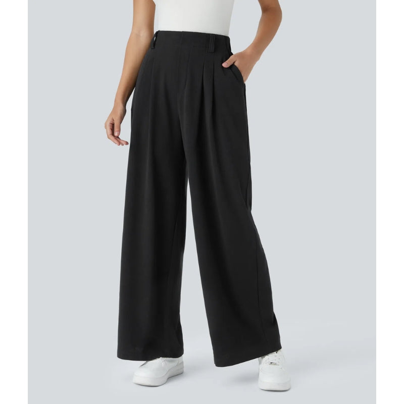 Women’s High-Rise Waffle Knit Pants – Relaxed Wide-Leg Comfort Trousers
