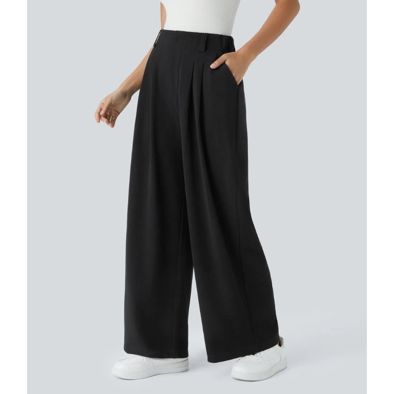 Women’s High-Rise Waffle Knit Pants – Relaxed Wide-Leg Comfort Trousers