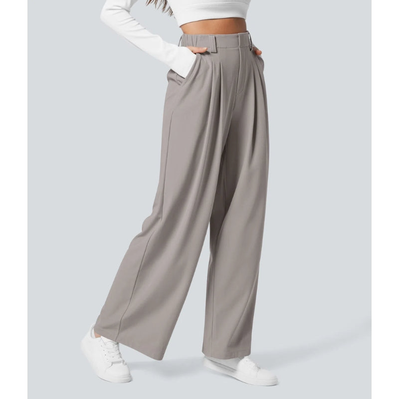 Women’s High-Rise Waffle Knit Pants – Relaxed Wide-Leg Comfort Trousers