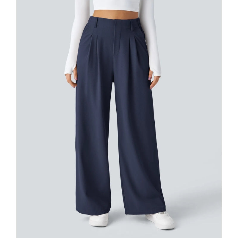 Women’s High-Rise Waffle Knit Pants – Relaxed Wide-Leg Comfort Trousers