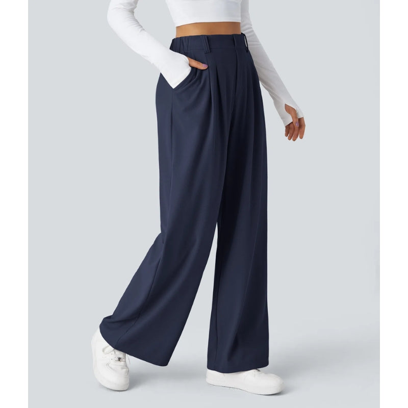 Women’s High-Rise Waffle Knit Pants – Relaxed Wide-Leg Comfort Trousers