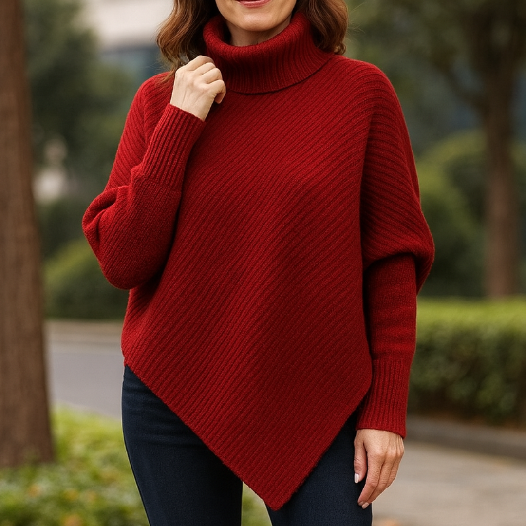 Women’s Asymmetrical Knit Sweater – Relaxed Fit Long Sleeve Top with Soft Drape