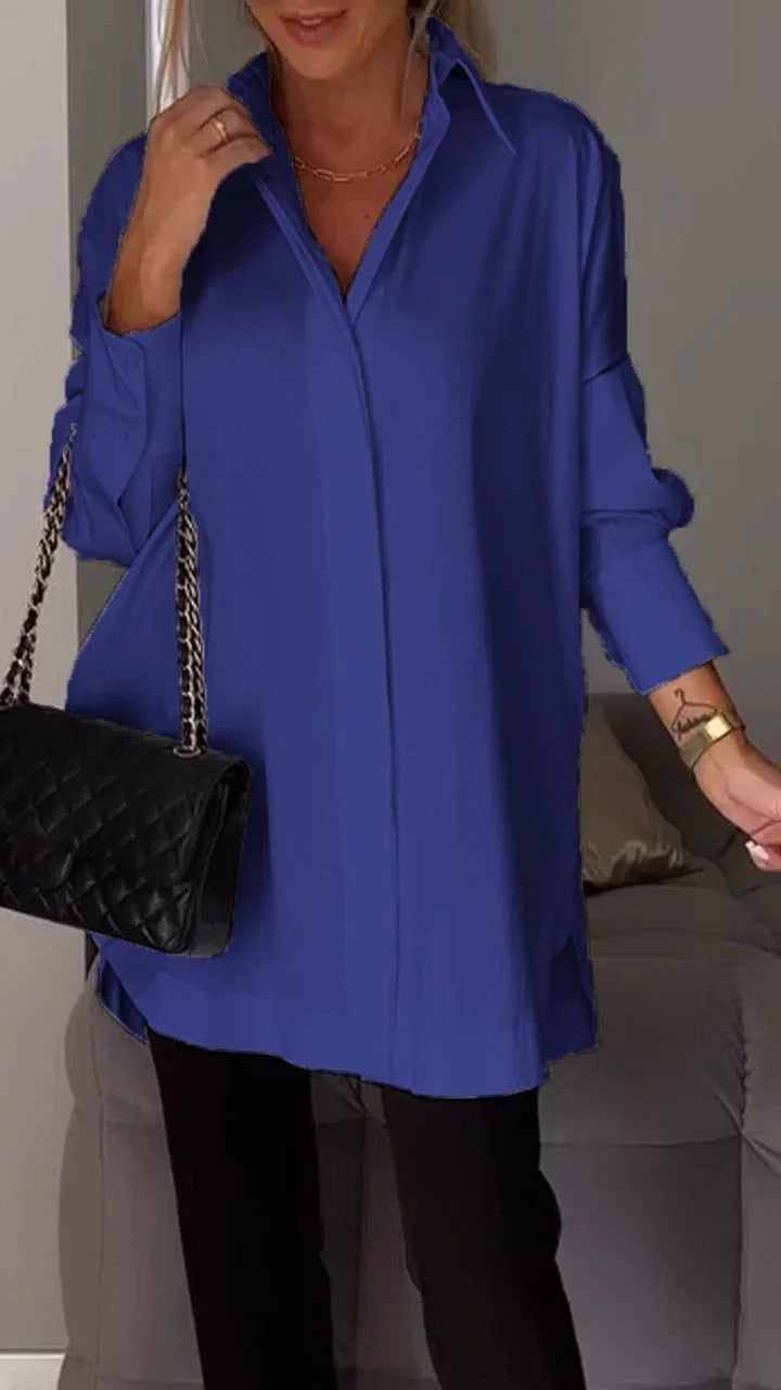 Women’s Oversized White Shirt – Relaxed Polyester Button-Down Blouse