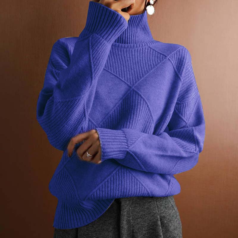 Aria Sweater – Textured Knit Turtleneck Pullover with Relaxed Fit