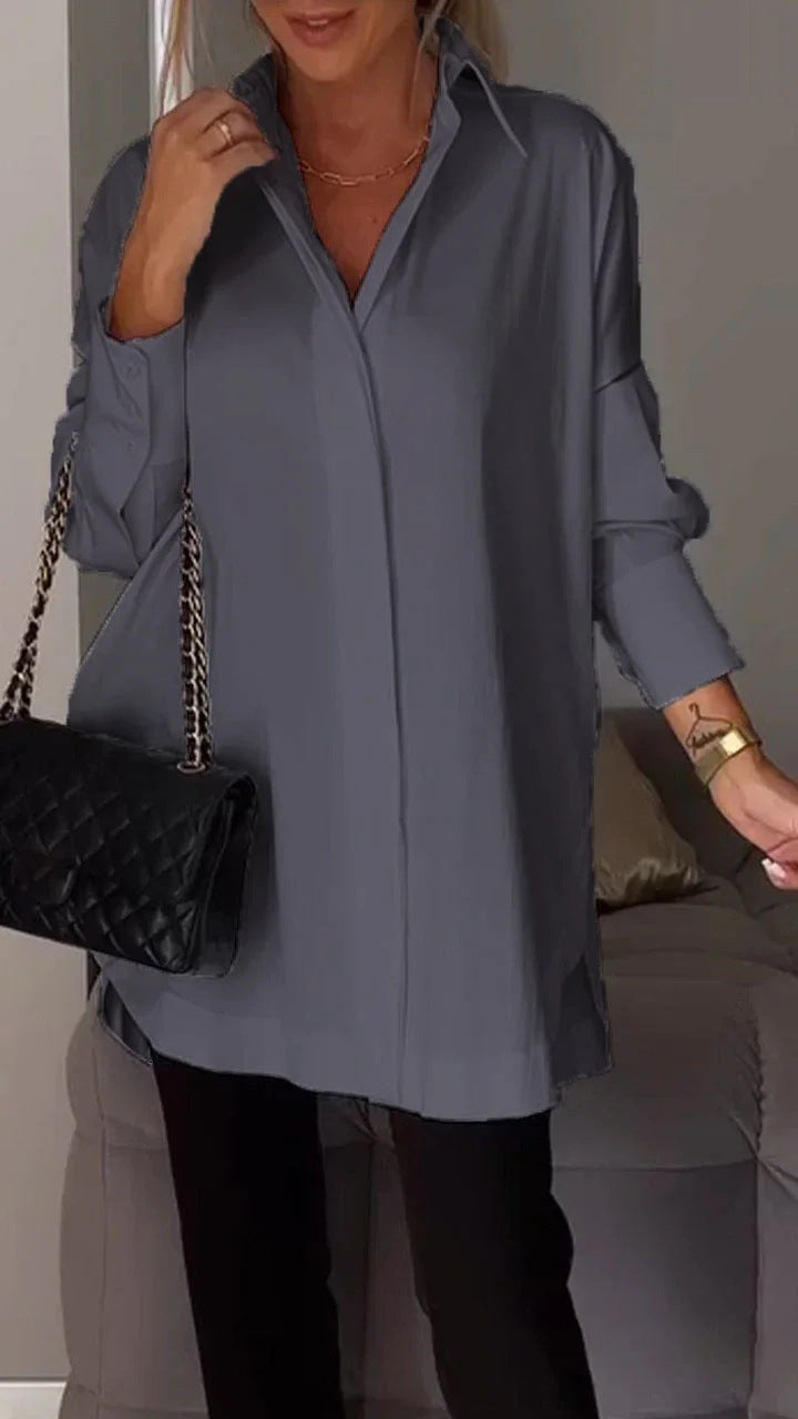 Women’s Oversized White Shirt – Relaxed Polyester Button-Down Blouse