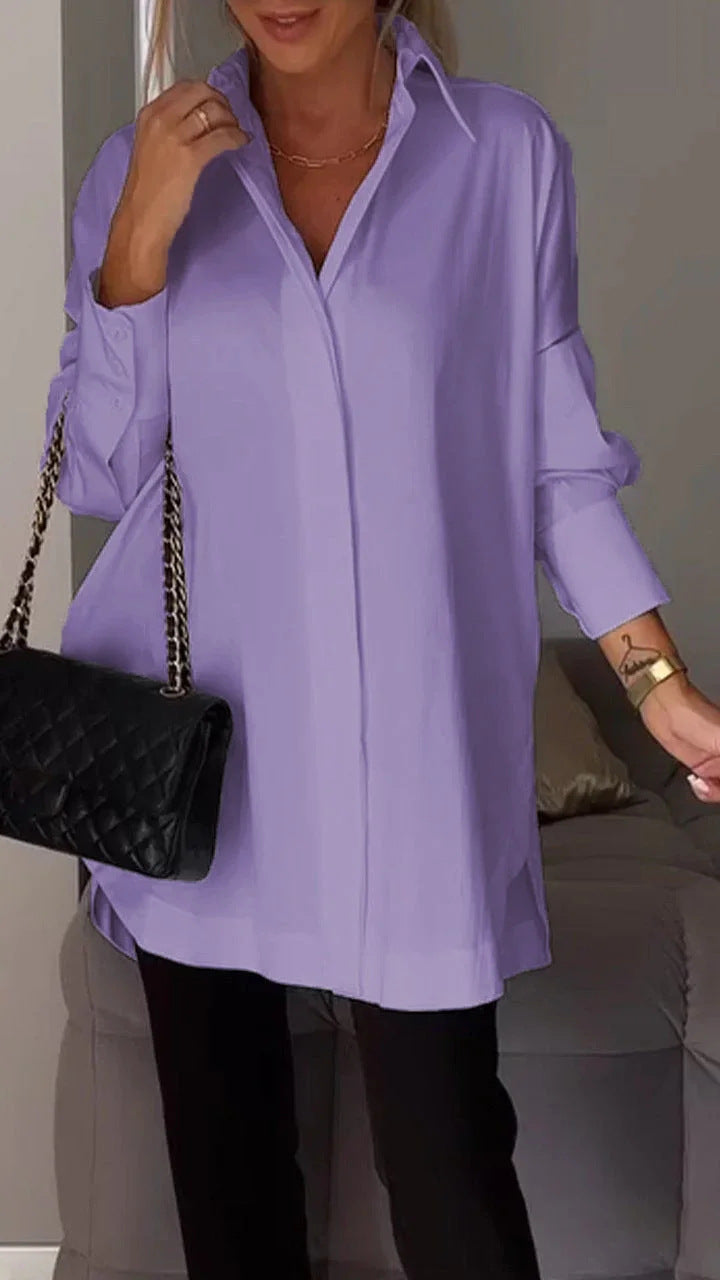Women’s Oversized White Shirt – Relaxed Polyester Button-Down Blouse