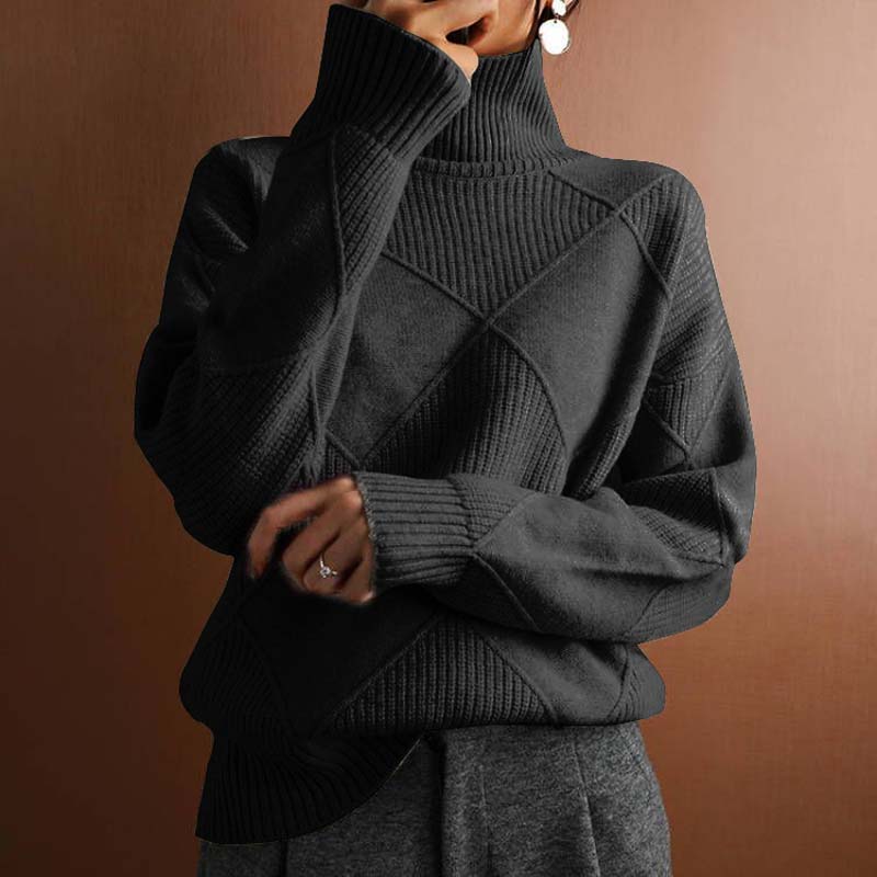 Aria Sweater – Textured Knit Turtleneck Pullover with Relaxed Fit
