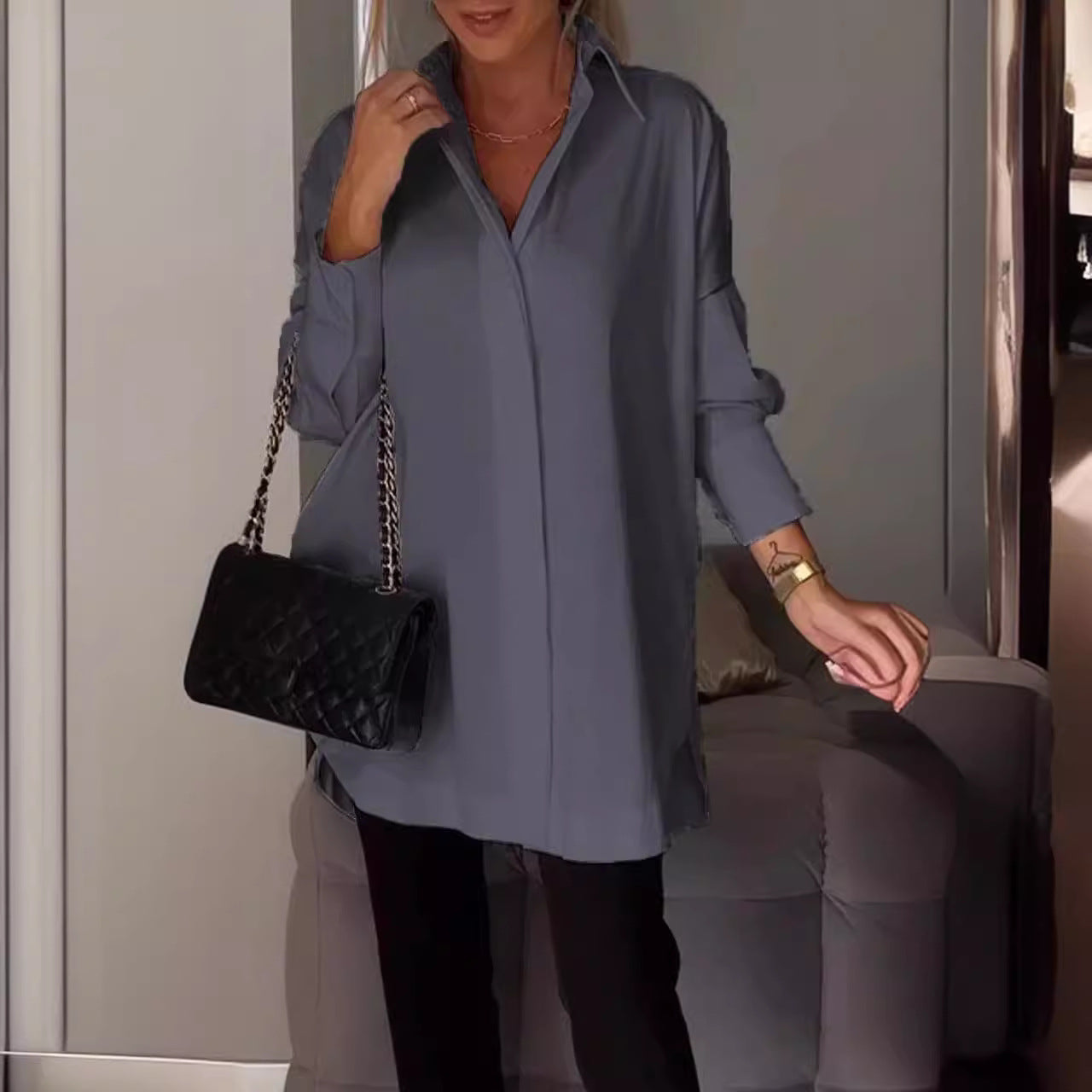 Women’s Oversized White Shirt – Relaxed Polyester Button-Down Blouse