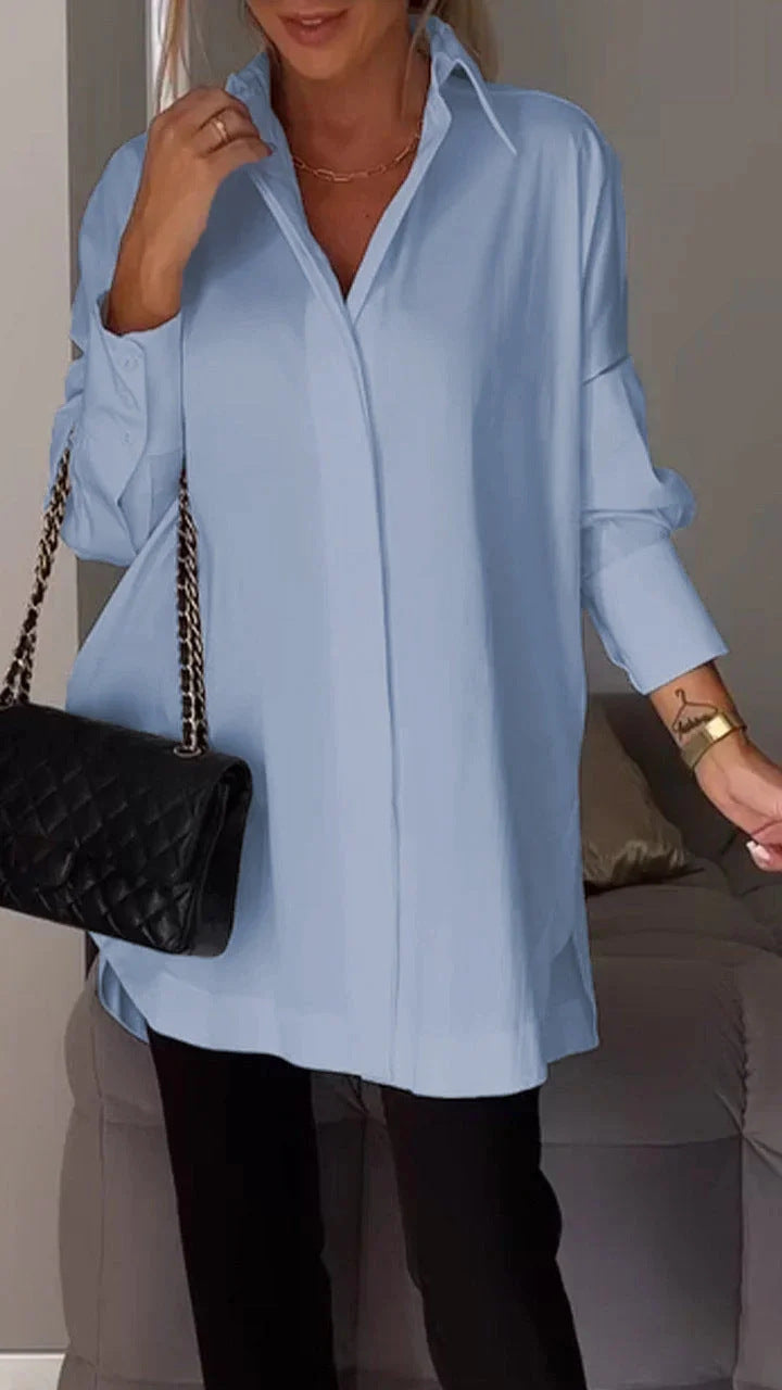 Women’s Oversized White Shirt – Relaxed Polyester Button-Down Blouse