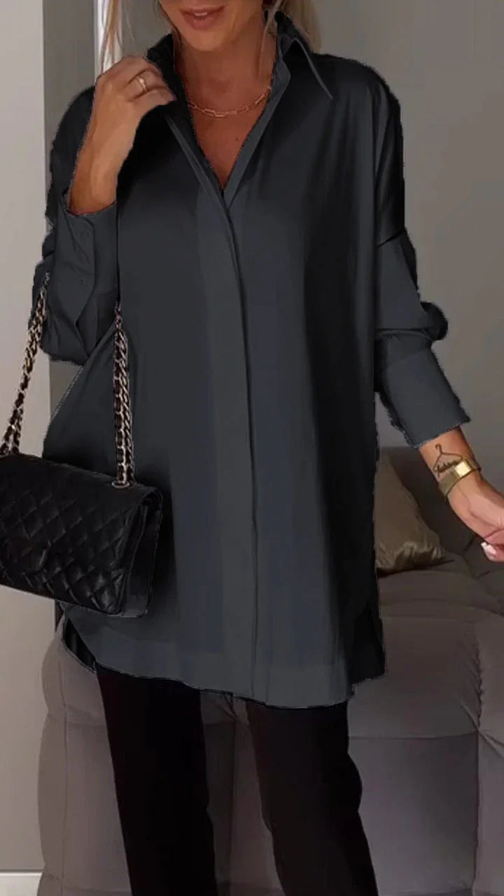 Women’s Oversized White Shirt – Relaxed Polyester Button-Down Blouse