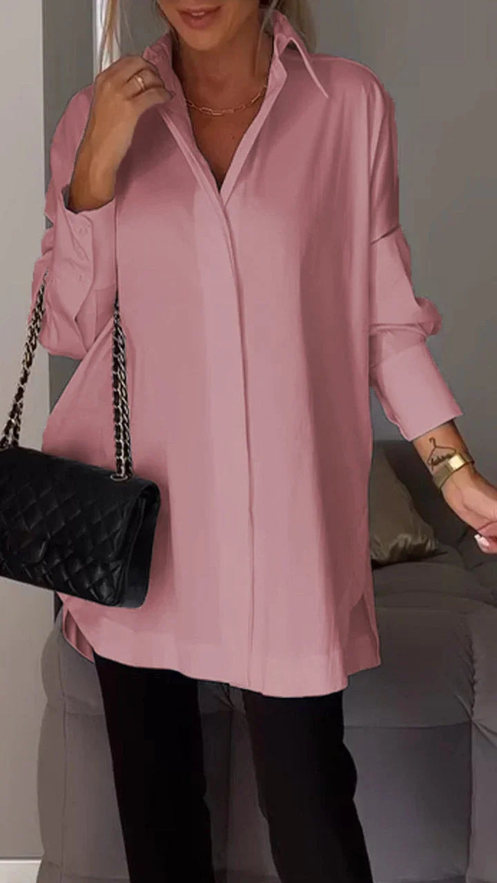 Women’s Oversized White Shirt – Relaxed Polyester Button-Down Blouse