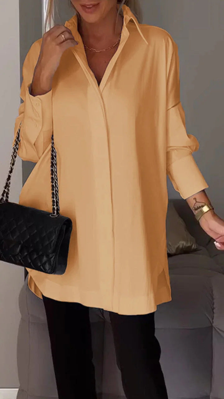 Women’s Oversized White Shirt – Relaxed Polyester Button-Down Blouse
