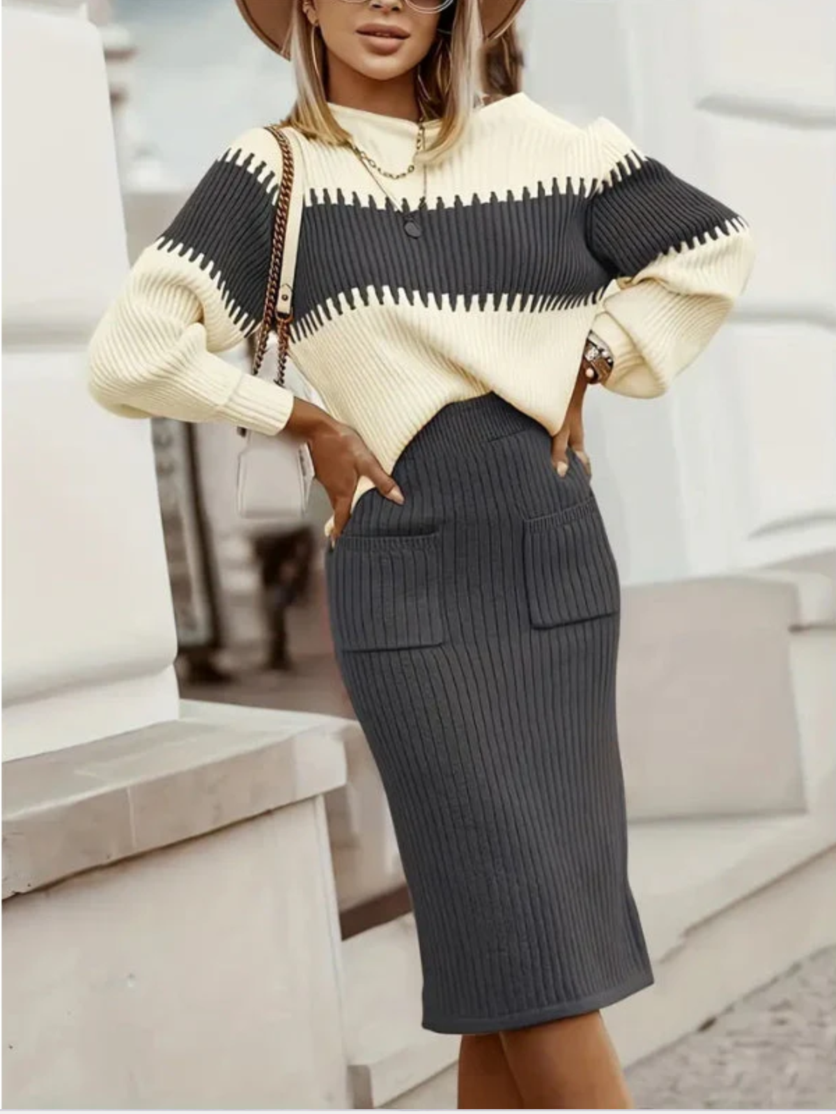 Women’s Ribbed Knit Lounge Set – Soft Stretch Viscose Blend Two-Piece Outfit