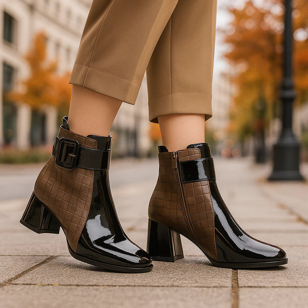 Leather Ankle Boots for Women – Polished Buckle Boots for Everyday Spring Wear