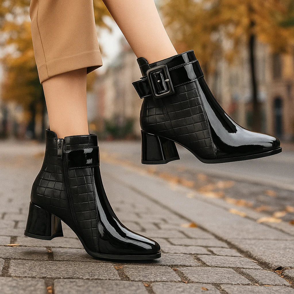 Leather Ankle Boots for Women – Polished Buckle Boots for Everyday Spring Wear