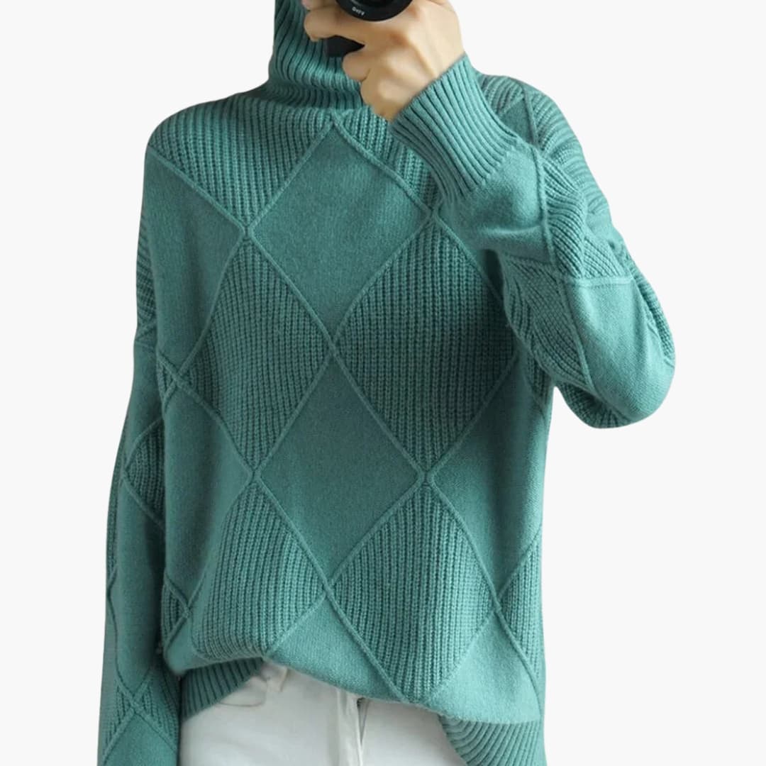 Diamond Pattern Turtleneck Sweater for Women