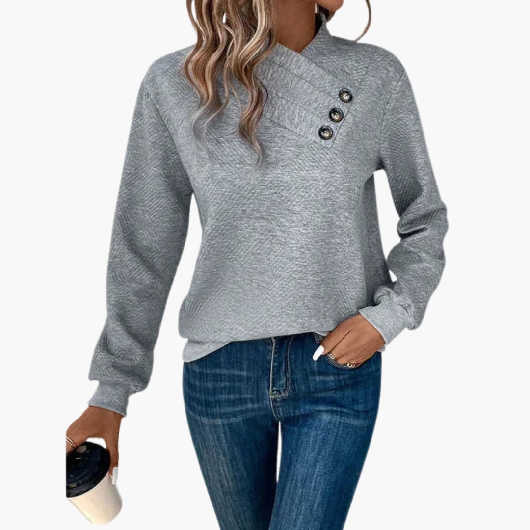 Button Neck Long Sleeve Sweater for Women