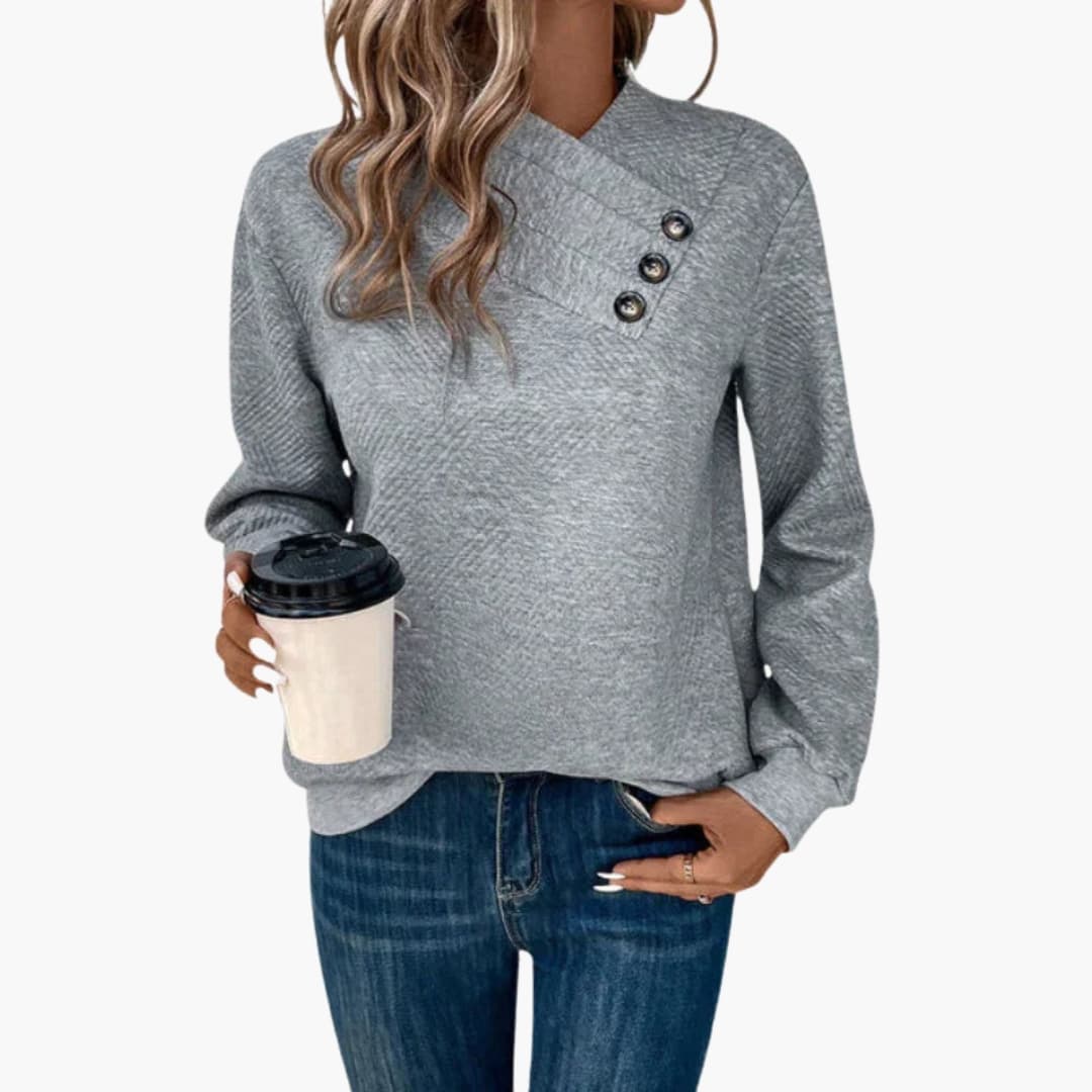 Button Neck Long Sleeve Sweater for Women