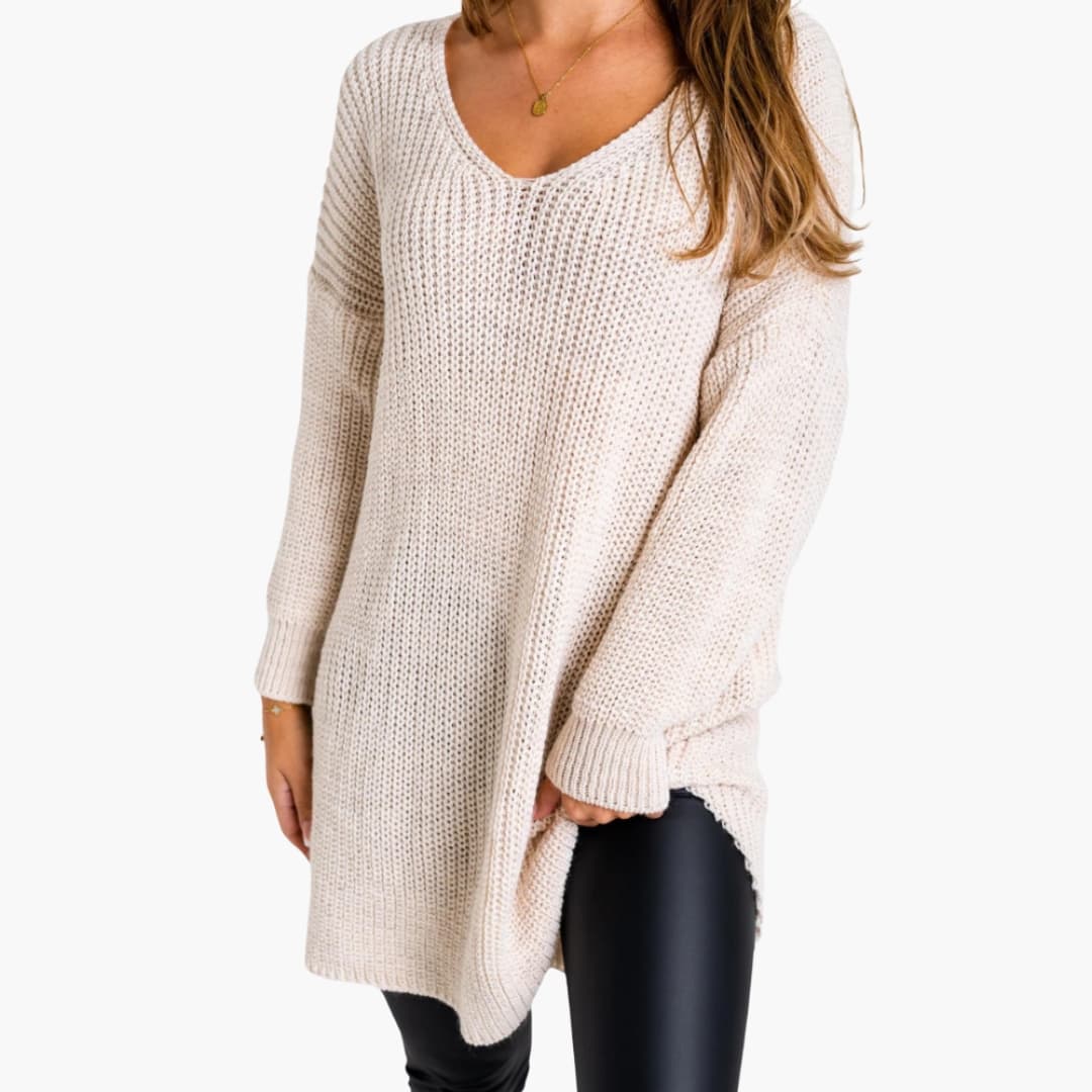 Oversized V-Neck Sweater Dress for Women