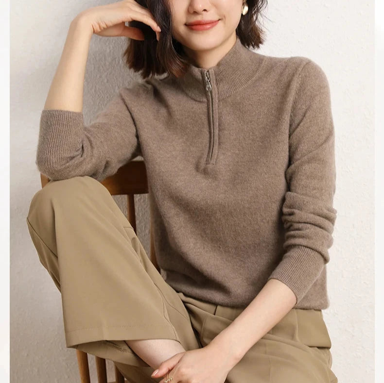 Cashmere Blend Half-Zip Jumper for Women – Soft Wool Knit Winter Layer