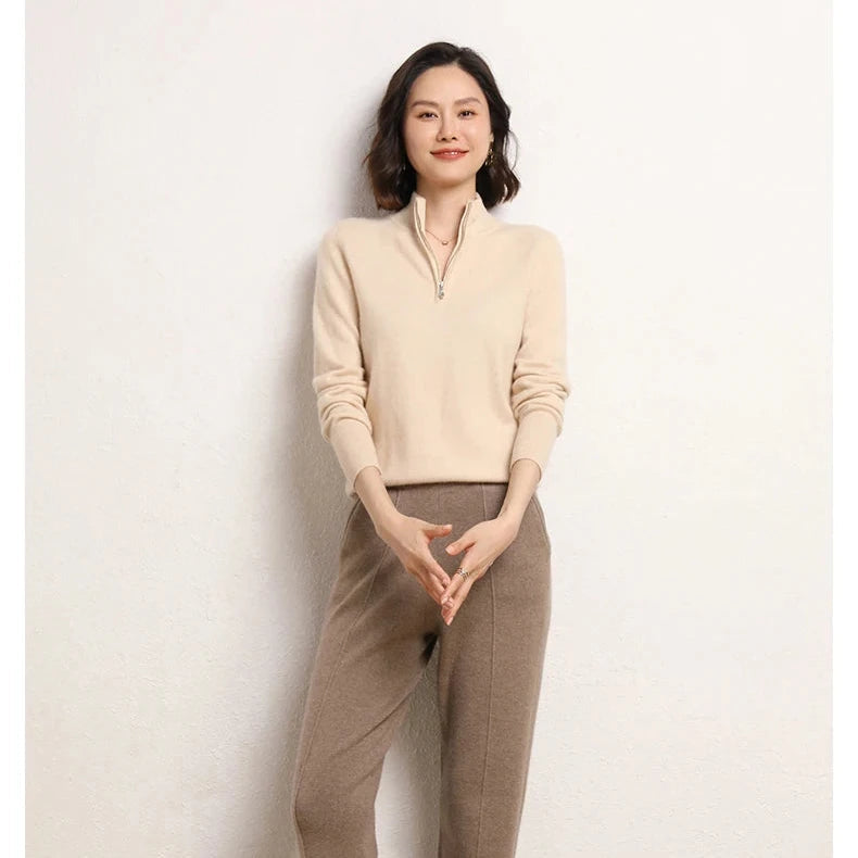 Cashmere Blend Half-Zip Jumper for Women – Soft Wool Knit Winter Layer