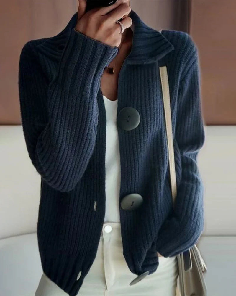 Women’s Button Collar Knit Cardigan – Relaxed Fit Ribbed Layering Top