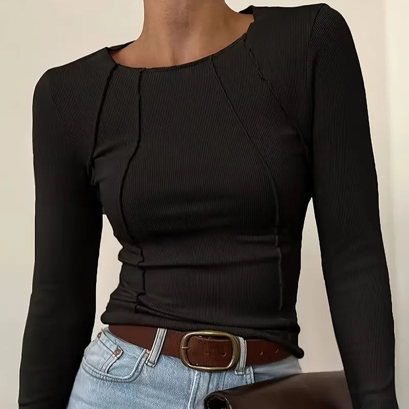 Slim Fit Knit Top for Women – Textured Front Long Sleeve Layer for Everyday and Smart-Casual Wear