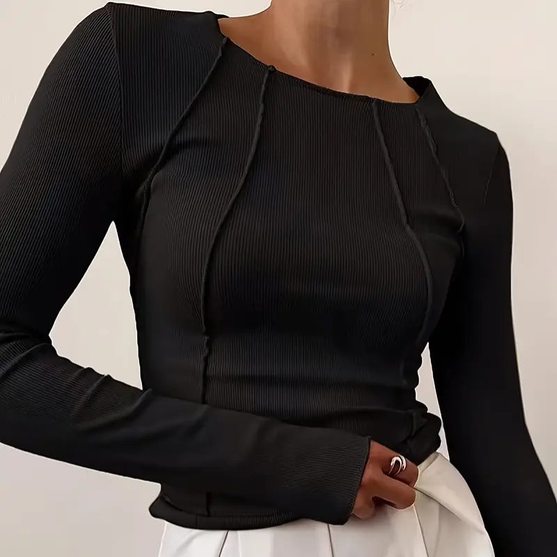 Slim Fit Knit Top for Women – Textured Front Long Sleeve Layer for Everyday and Smart-Casual Wear