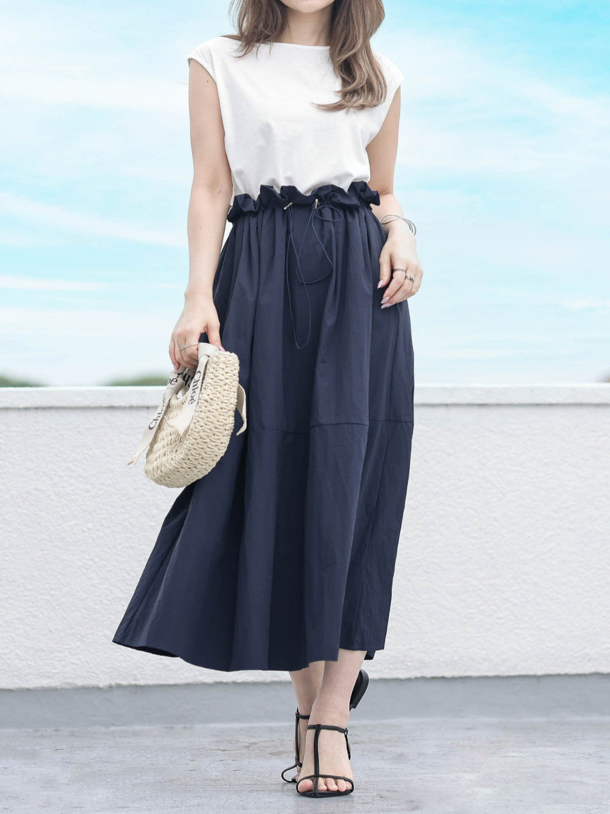 Women’s Sleeveless Maxi Dress – Cotton Top Nylon Flared Dress