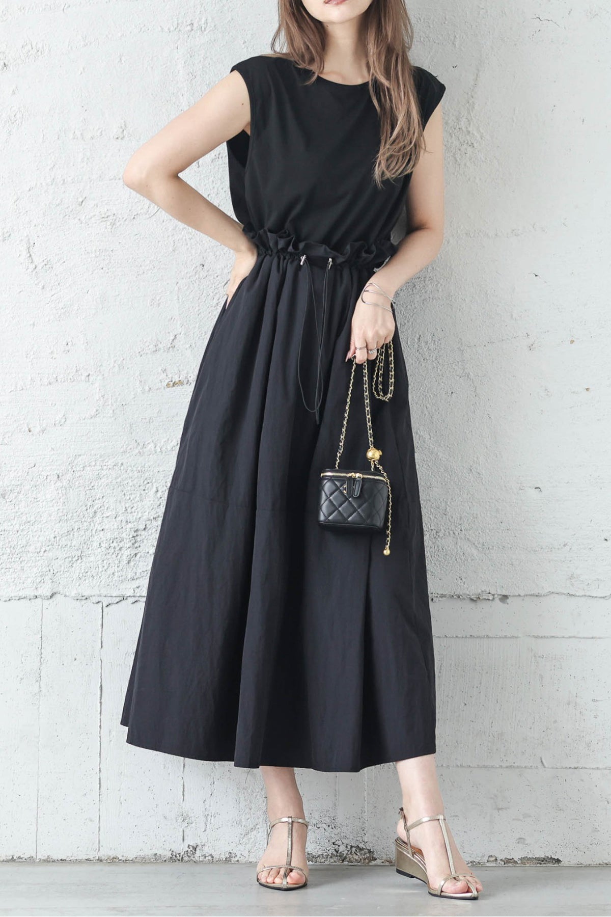Women’s Sleeveless Maxi Dress – Cotton Top Nylon Flared Dress