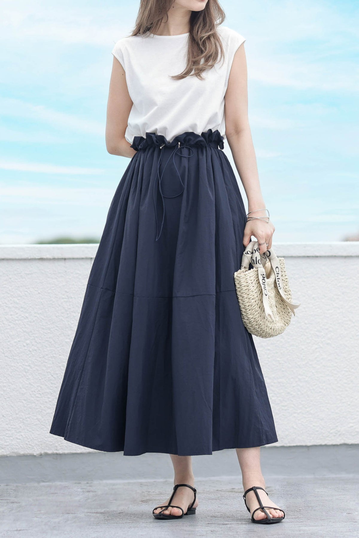 Women’s Sleeveless Maxi Dress – Cotton Top Nylon Flared Dress
