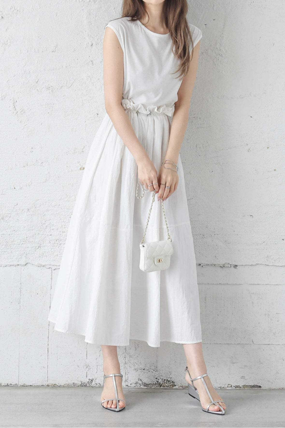 Women’s Sleeveless Maxi Dress – Cotton Top Nylon Flared Dress
