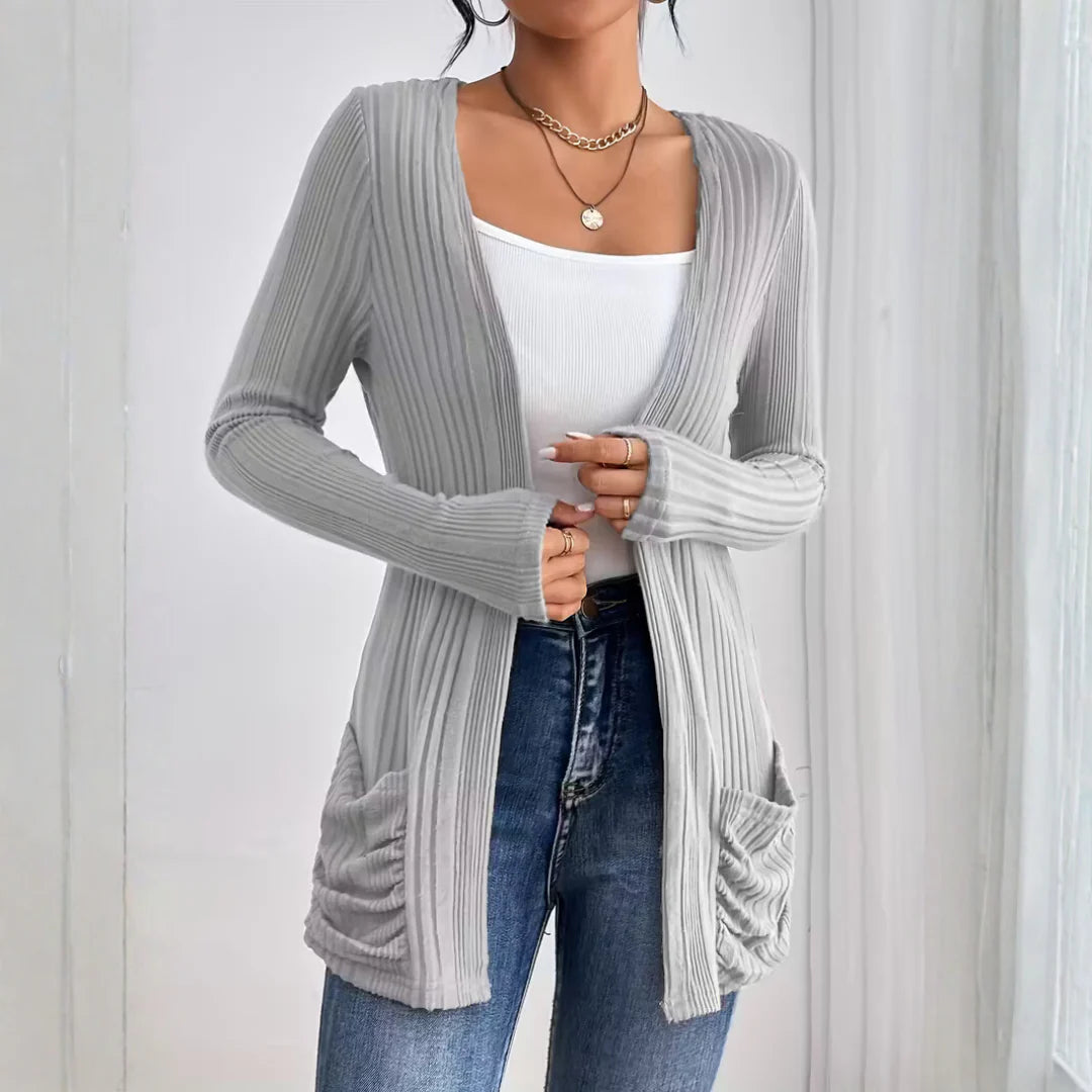 Women’s Ribbed Knit Cardigan – Open Front Relaxed Fit Layering Essential