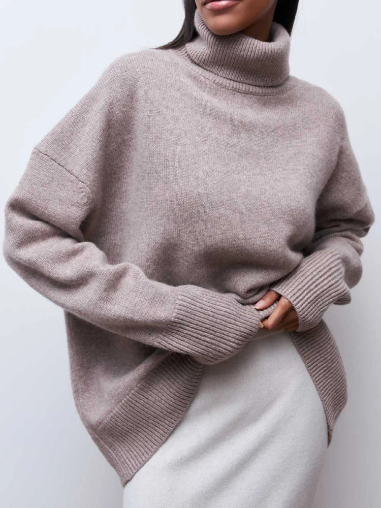 Oversized Turtleneck Jumper for Women – Relaxed Polyester Knit for Everyday Warmth