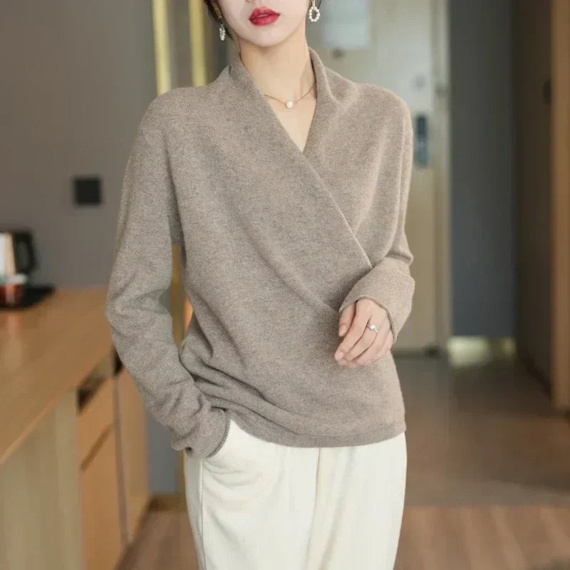 Cashmere Wrap Sweater – Elegant Soft Knit V-Neck for Effortless Style