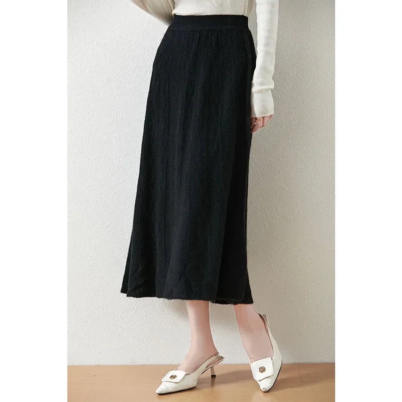 Merino Wool A-Line Midi Skirt – Soft, Warm & Elegant Knit Design
