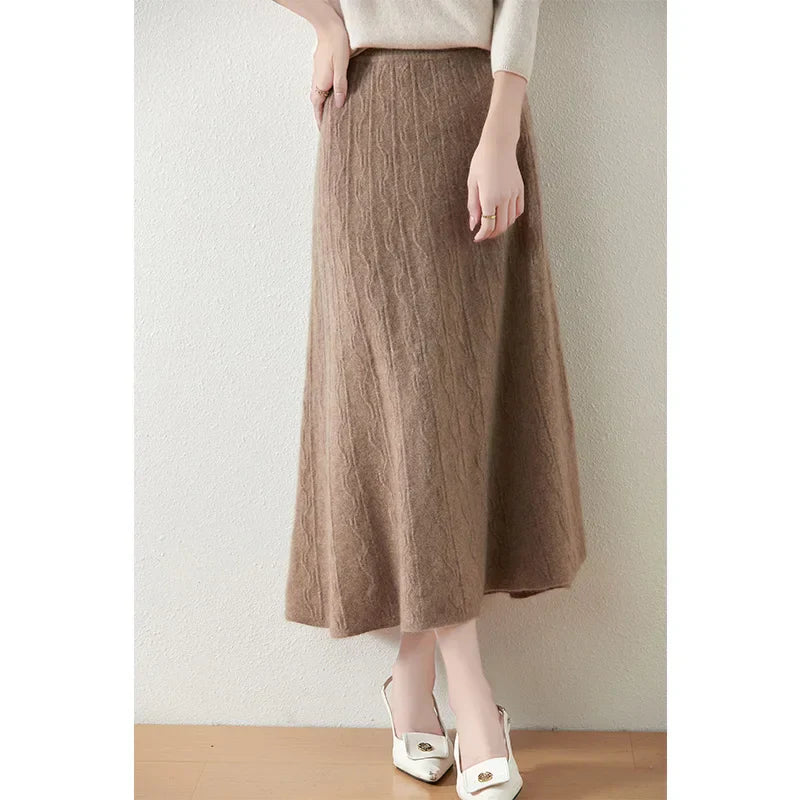 Merino Wool A-Line Midi Skirt – Soft, Warm & Elegant Knit Design