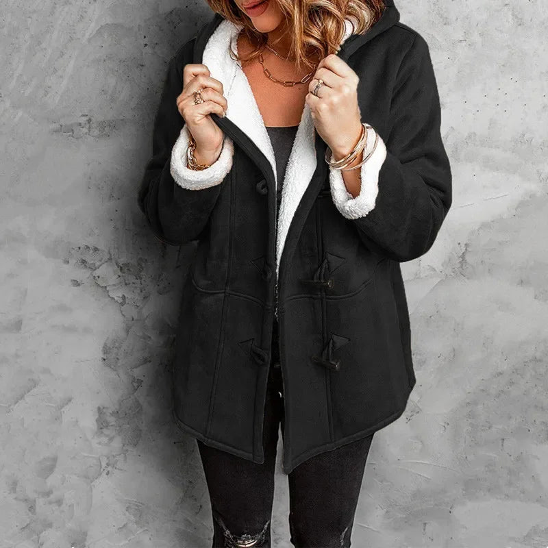 Women’s Hooded Toggle Fleece Coat – Warm Plush Lined Winter Jacket