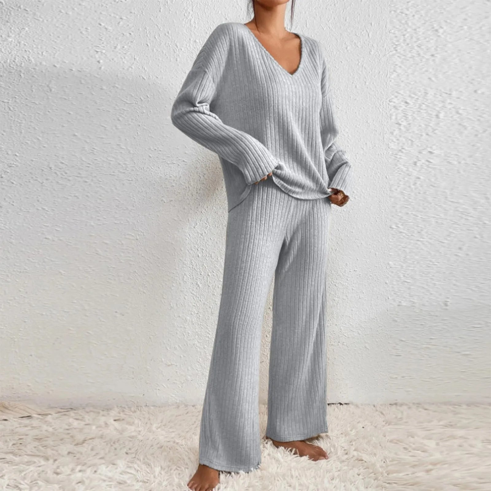 Ribbed V-Neck Sweater for Women