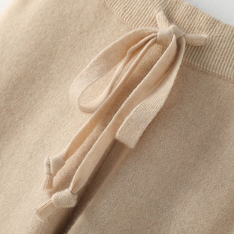 Cashmere-Look Knit Pants – Soft Wide-Leg Lounge Trousers in Taupe