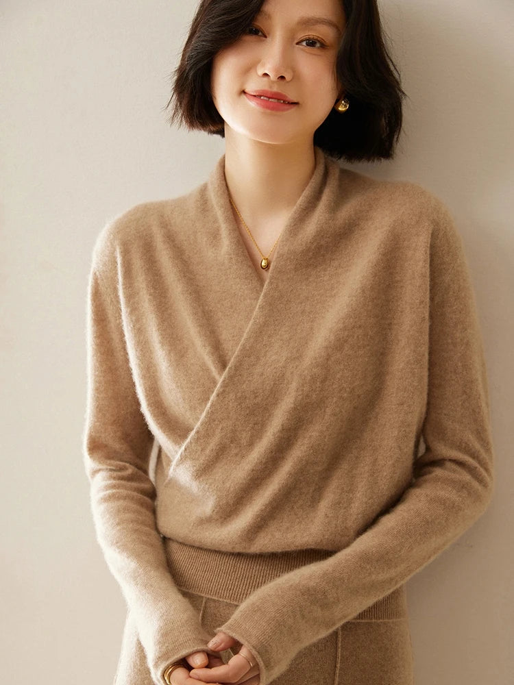 Women’s Cashmere Wrap Sweater – Soft Crossover Knit for Effortless Elegance