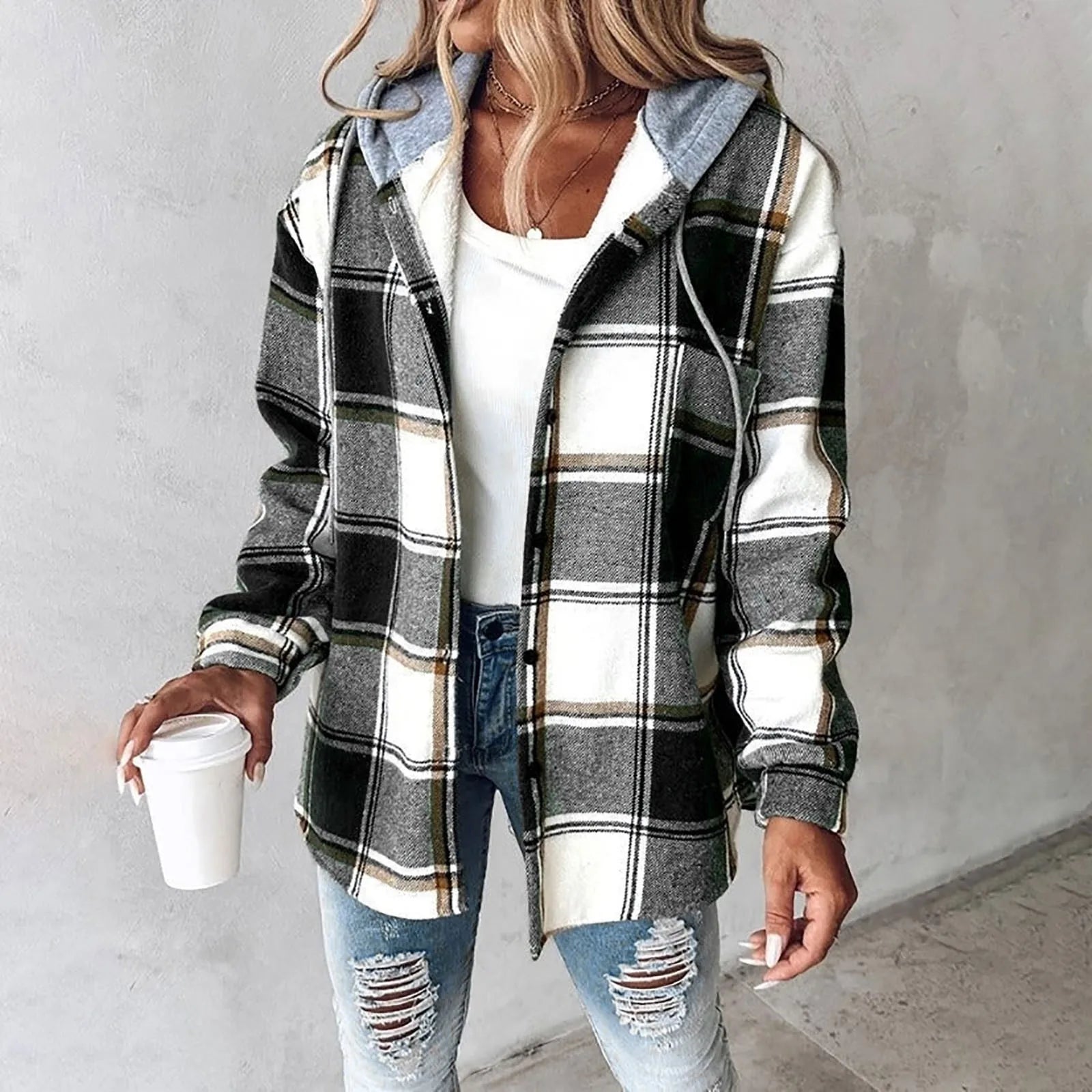 Cozy Plaid Hooded Shacket for Women – Soft, Warm & Perfect for Fall