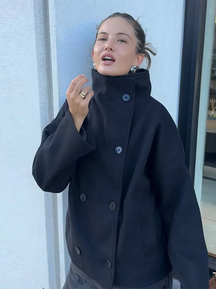 Cropped Double-Breasted Coat for Women