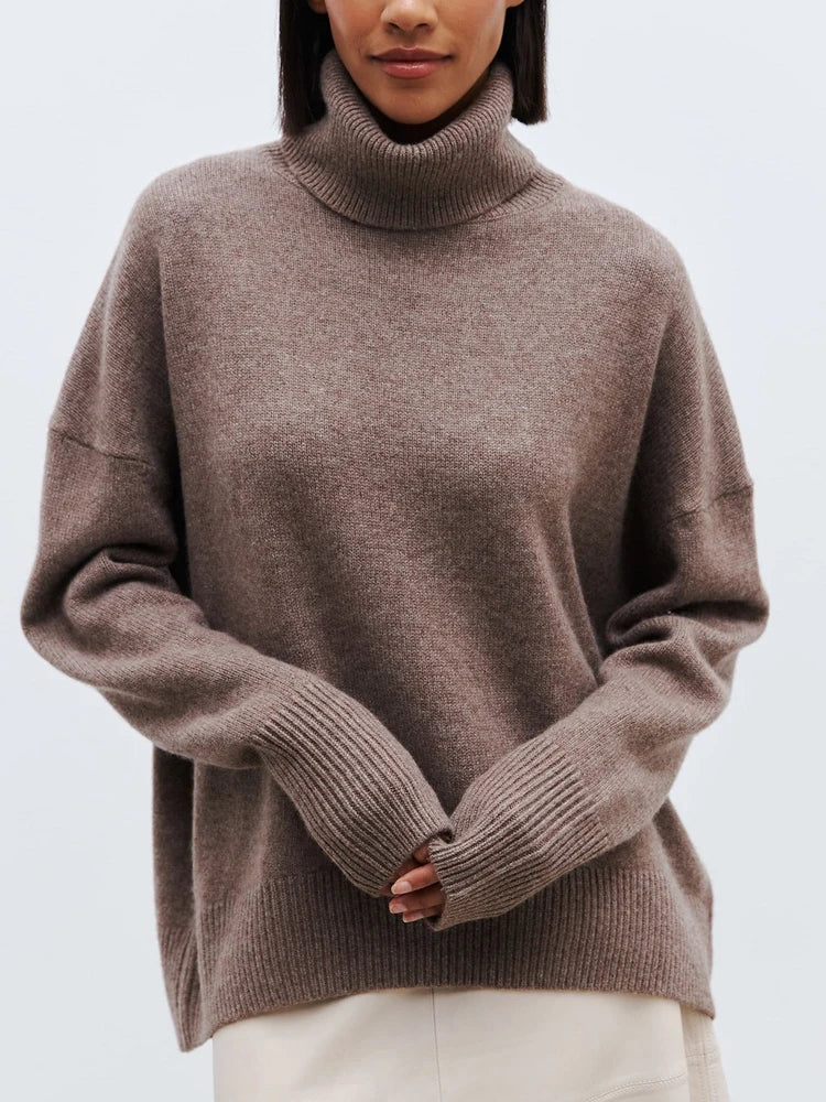 Oversized Turtleneck Jumper for Women – Relaxed Polyester Knit for Everyday Warmth
