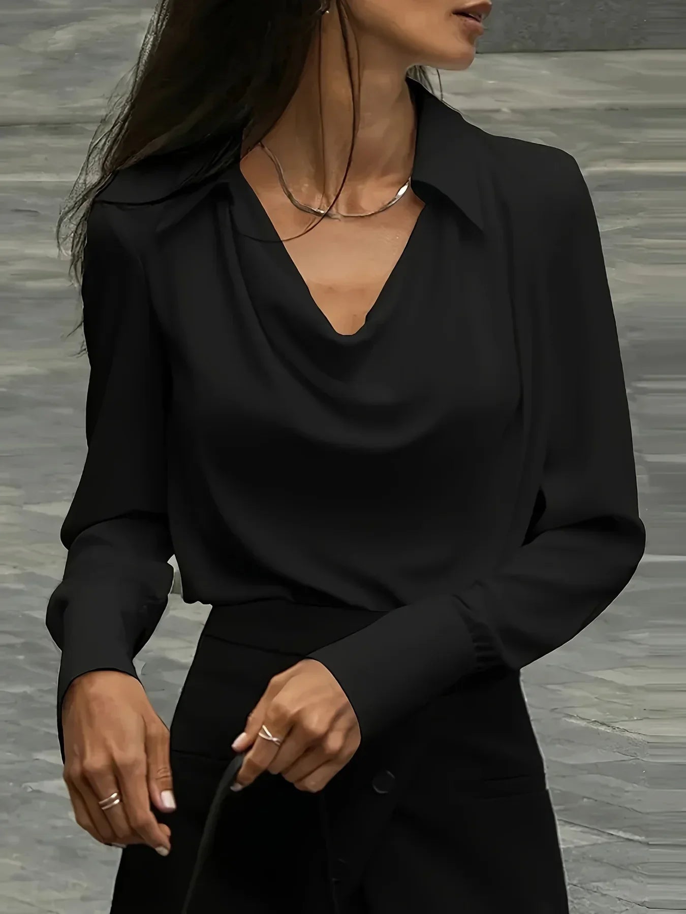 Satin Cowl Neck Blouse – Elegant Draped Long Sleeve Top