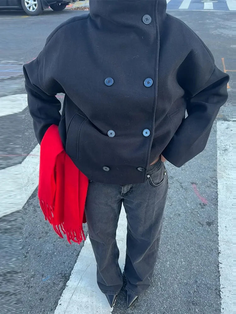 Cropped Double-Breasted Coat for Women