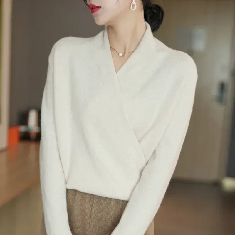 Cashmere Wrap Sweater – Elegant Soft Knit V-Neck for Effortless Style